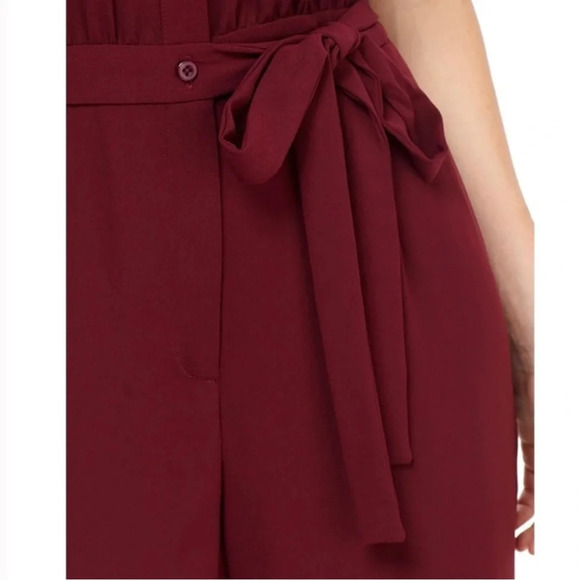 Gal Meets Glam Raina Button-Front Crepe  Jumpsuit Burgundy - Picture 6 of 13